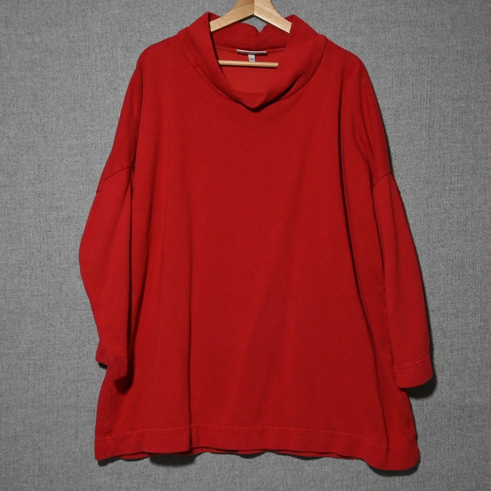 Bryn Walker Cowl Neck Tunic Womens Oversized Bamboo Cotton L Red USA